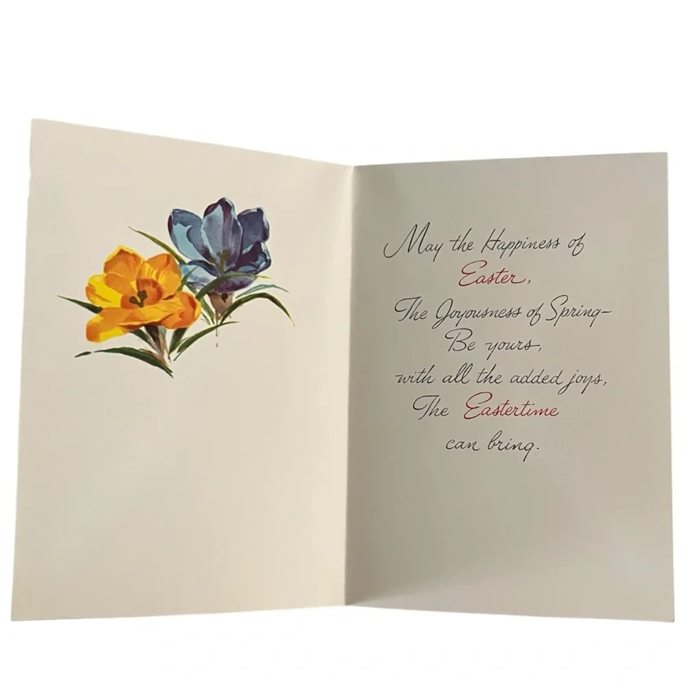 Unused Vintage Easter Greeting Glitter Floral Bouquet Quaint Shop Original